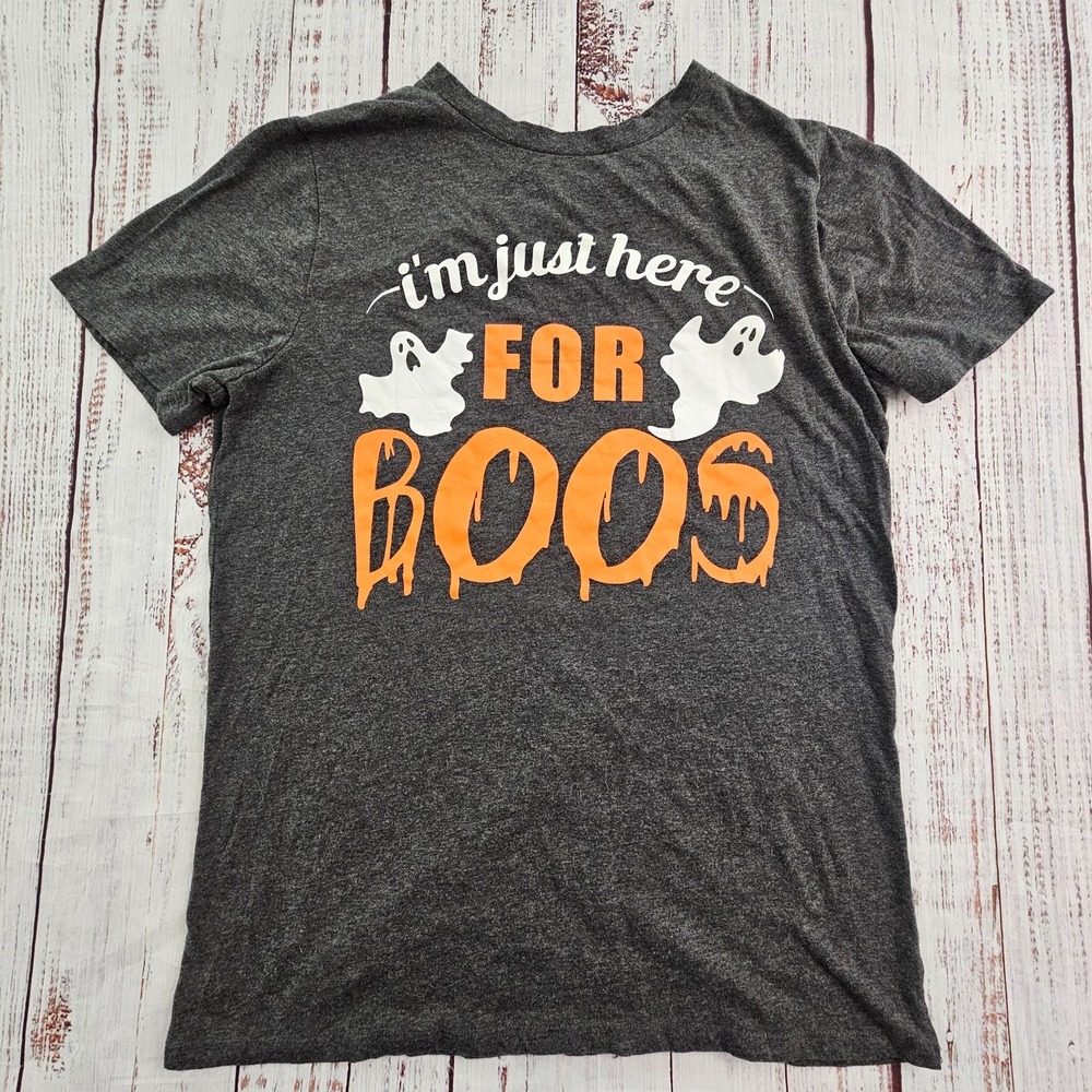 Just Here For The Boos Halloween Gray Short Sleeve Cotton Blend T-Shirt Men's M